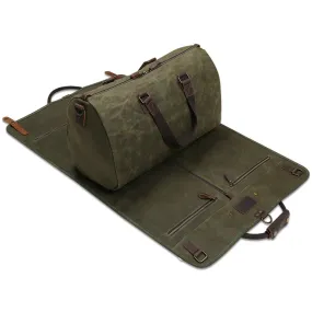 2 in 1 Canvas Leather Suit Luggage Garment Bag with Shoulder Strap