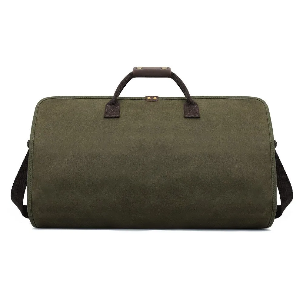 2 in 1 Canvas Leather Suit Luggage Garment Bag with Shoulder Strap