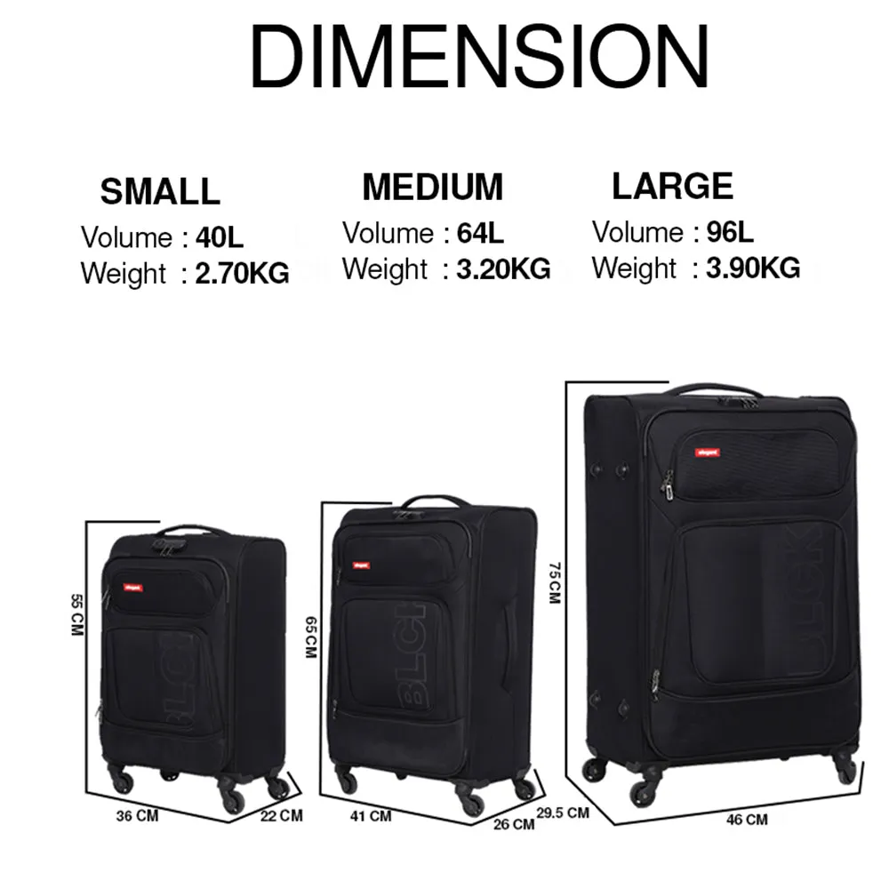 BLCK Trolley Luggage Bags Set of 3 - Black