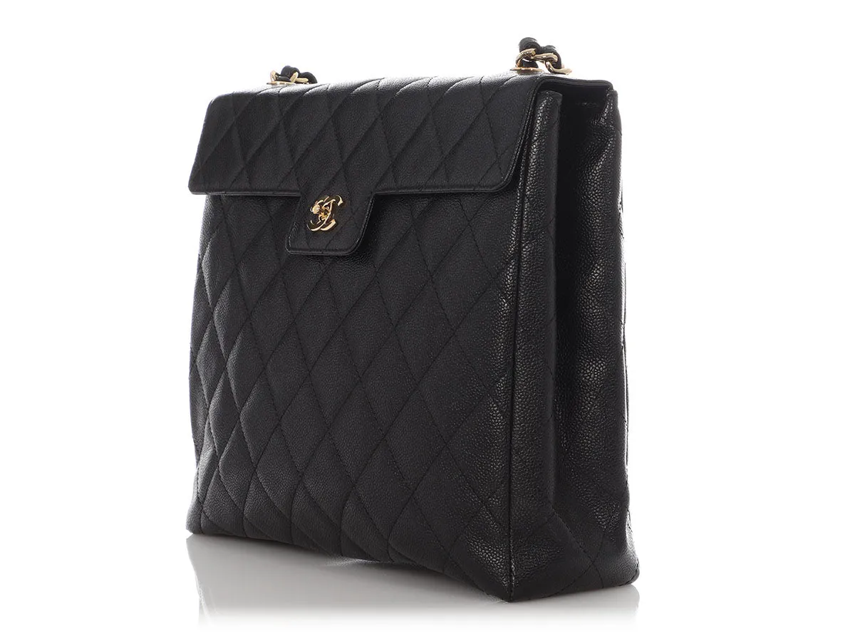 Chanel Vintage Black Quilted Caviar Single Flap Briefcase