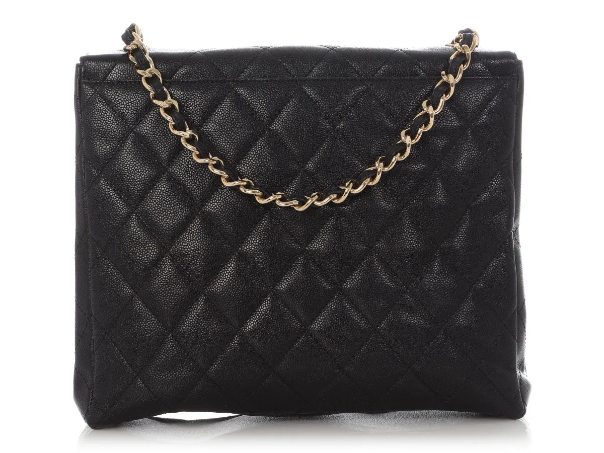 Chanel Vintage Black Quilted Caviar Single Flap Briefcase