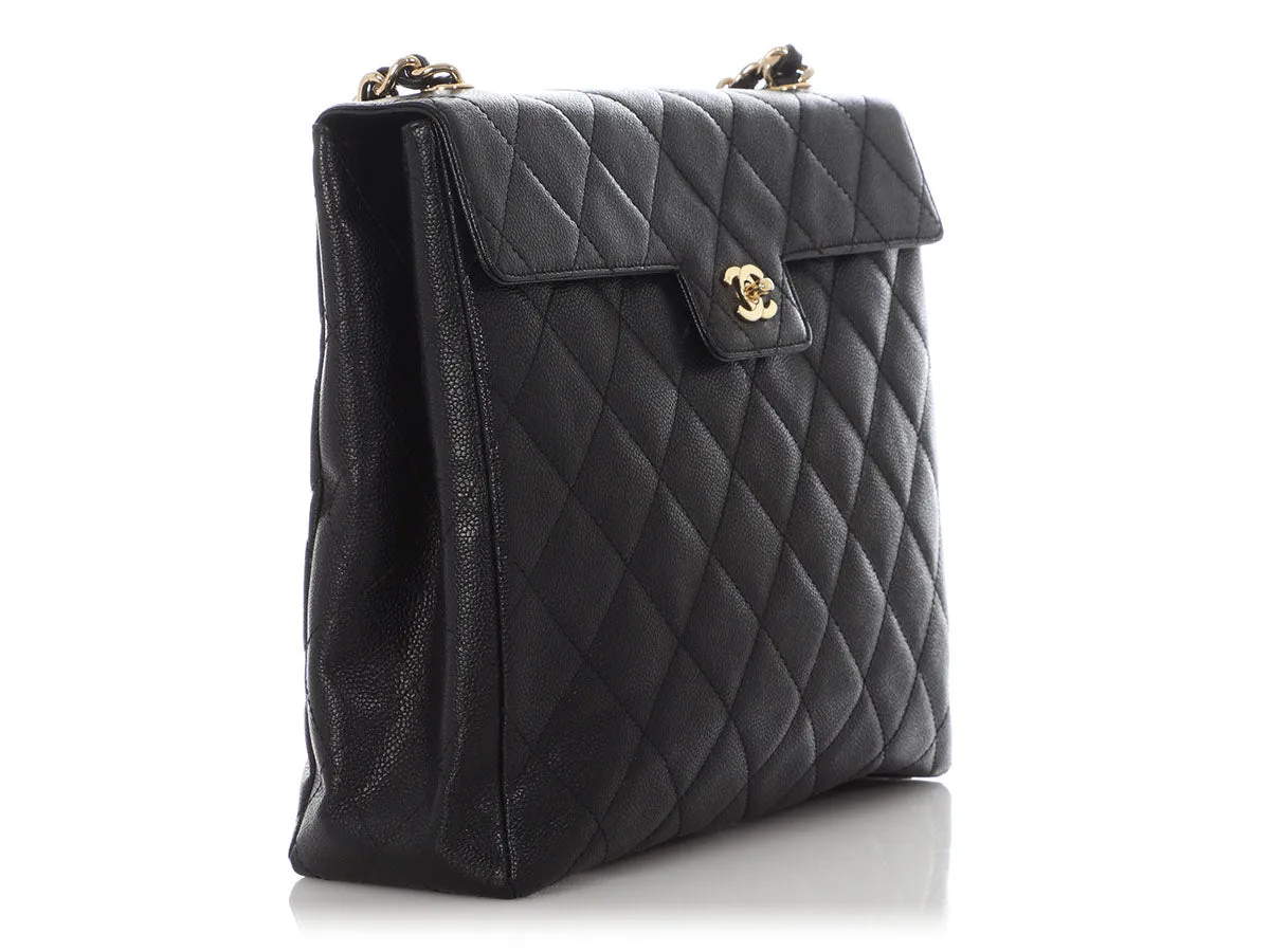 Chanel Vintage Black Quilted Caviar Single Flap Briefcase