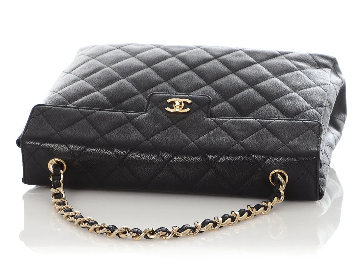 Chanel Vintage Black Quilted Caviar Single Flap Briefcase