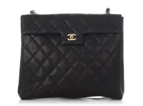 Chanel Vintage Black Quilted Caviar Single Flap Briefcase