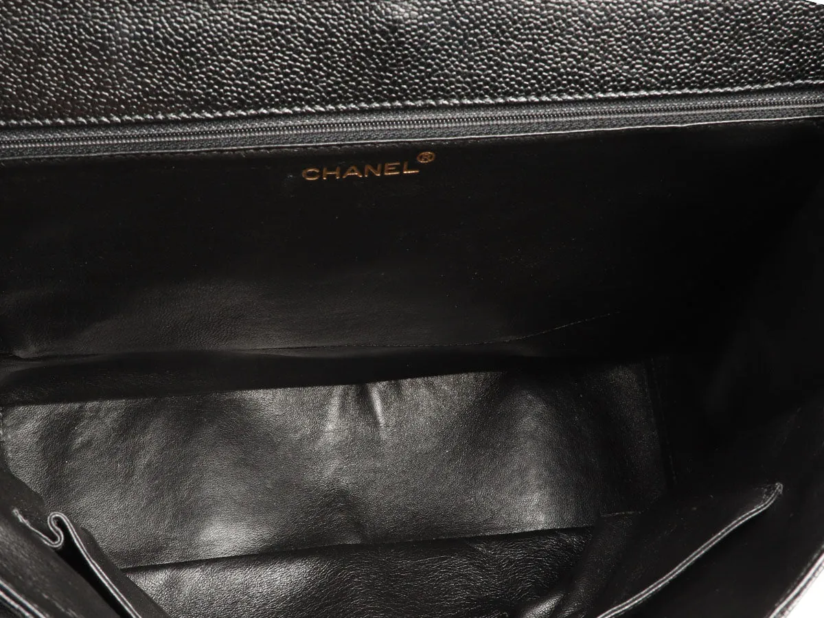 Chanel Vintage Black Quilted Caviar Single Flap Briefcase