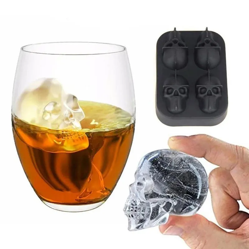 Creative DIY Three-dimensional 4-piece Silicone Skull Ice Cube Mold