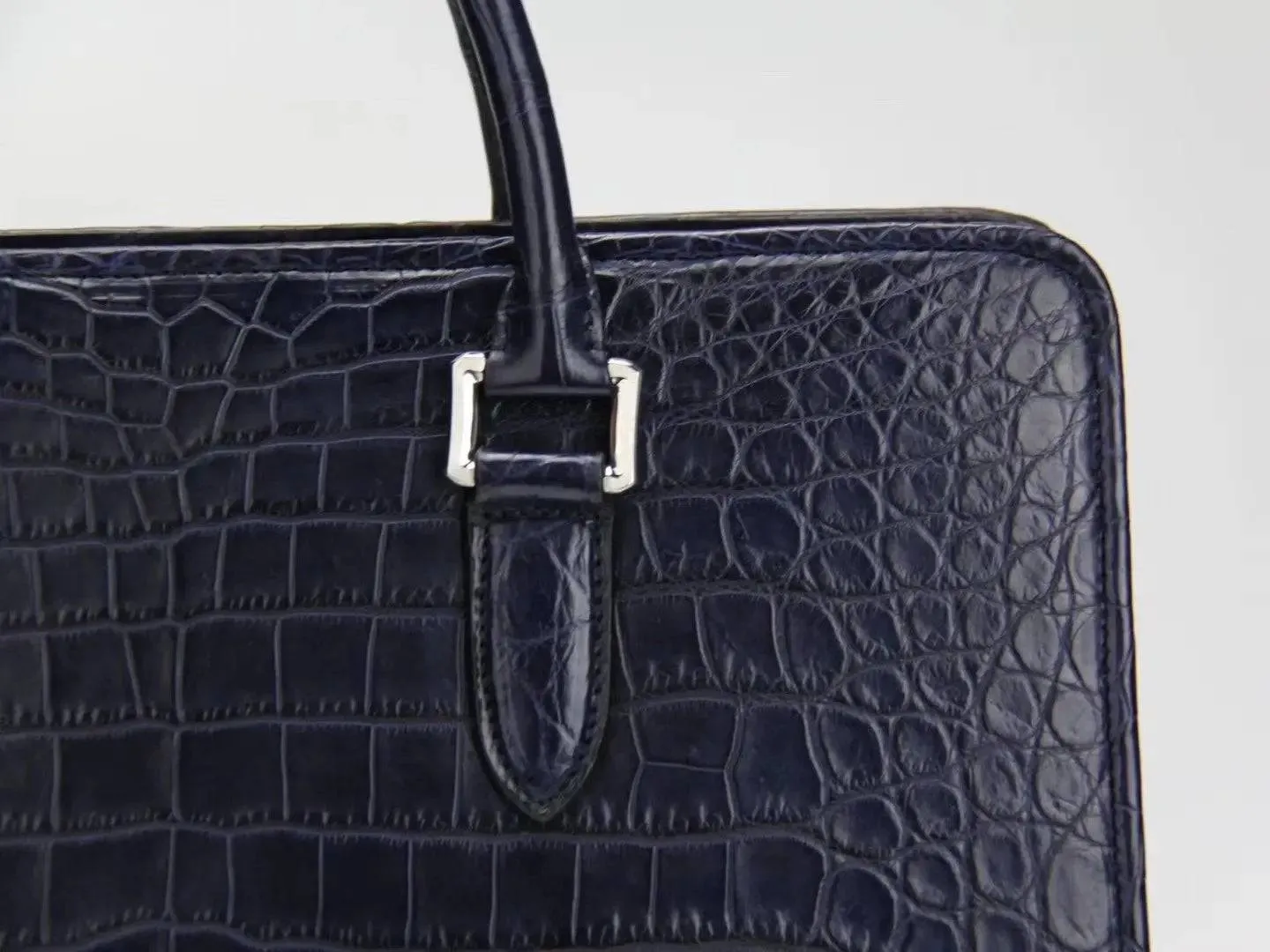 Crocodile Leather Top Handle Briefcases Bags Dark Blue