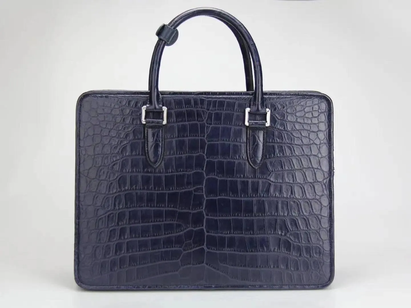 Crocodile Leather Top Handle Briefcases Bags Dark Blue