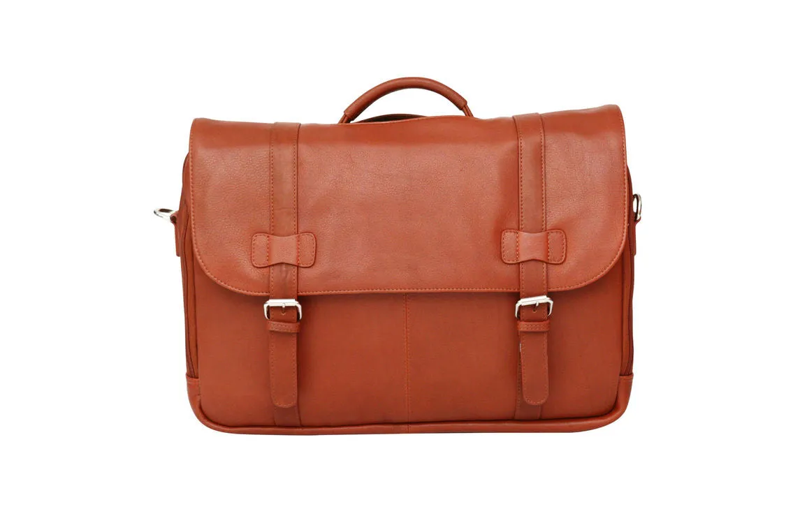 Felda Firenze Cognac Leather RFID Flap Over Briefcase