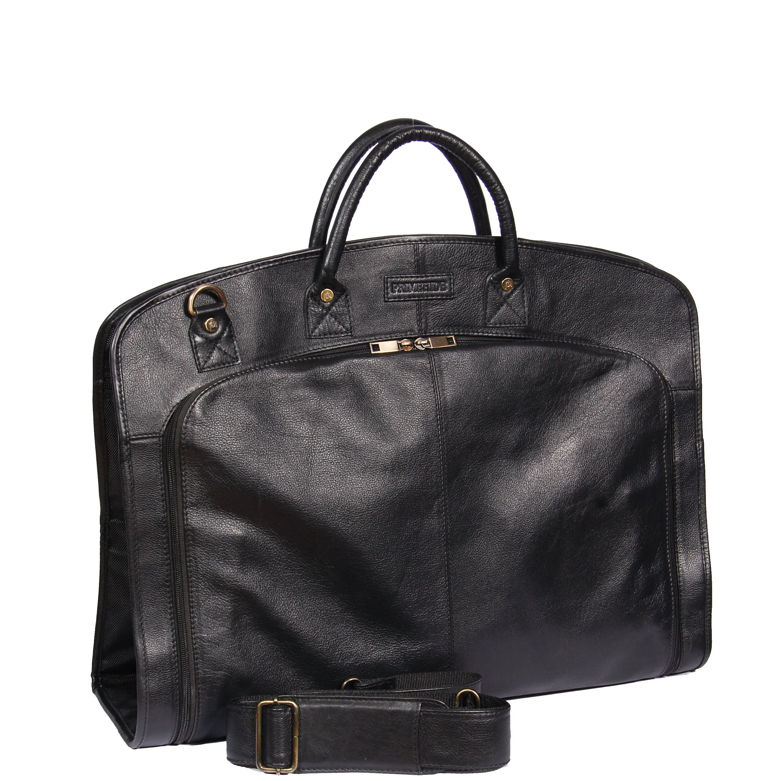 Genuine Soft Leather Suit Carrier Dress Garment Bag A173 Black