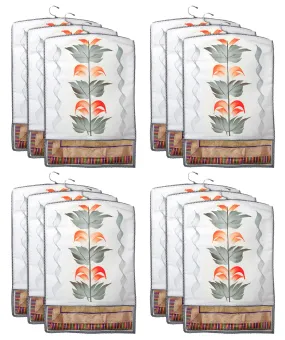 Kuber Industries Non Woven Hanging Saree Cover, Wardrobe Organizer, Closet Organizer, Saree & Garments Protector Cover with 1 Zipper Compartment on Back Side- Pack of 12 (Grey)-HS_38_LUGGAGE21535