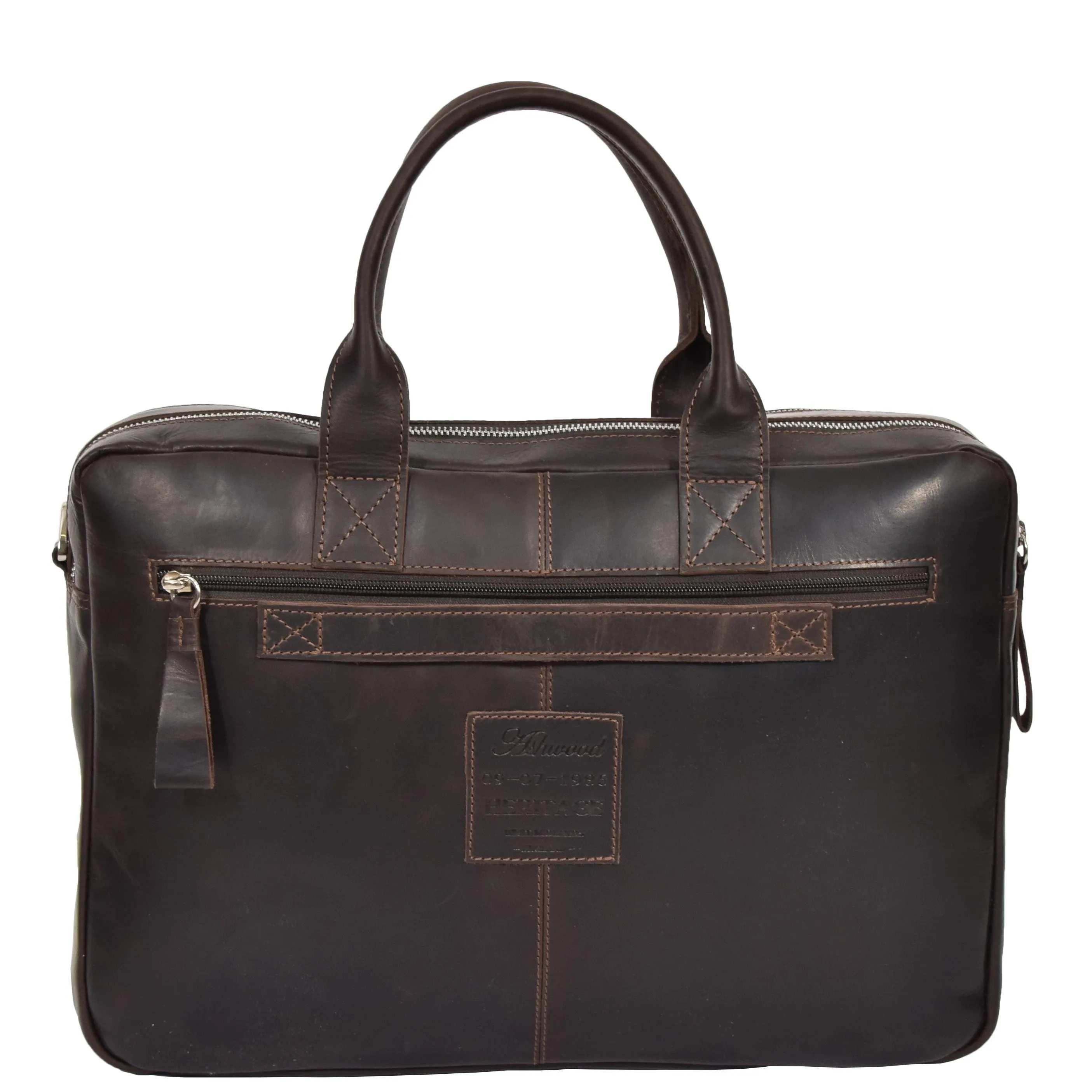 Pure Leather Briefcase Laptop Satchel Office Business Bag Otis Brown