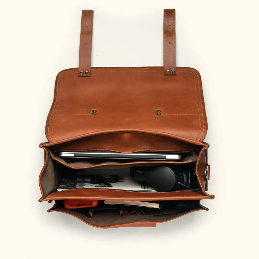 Roosevelt Buffalo Leather Briefcase Bag | Amber Brown