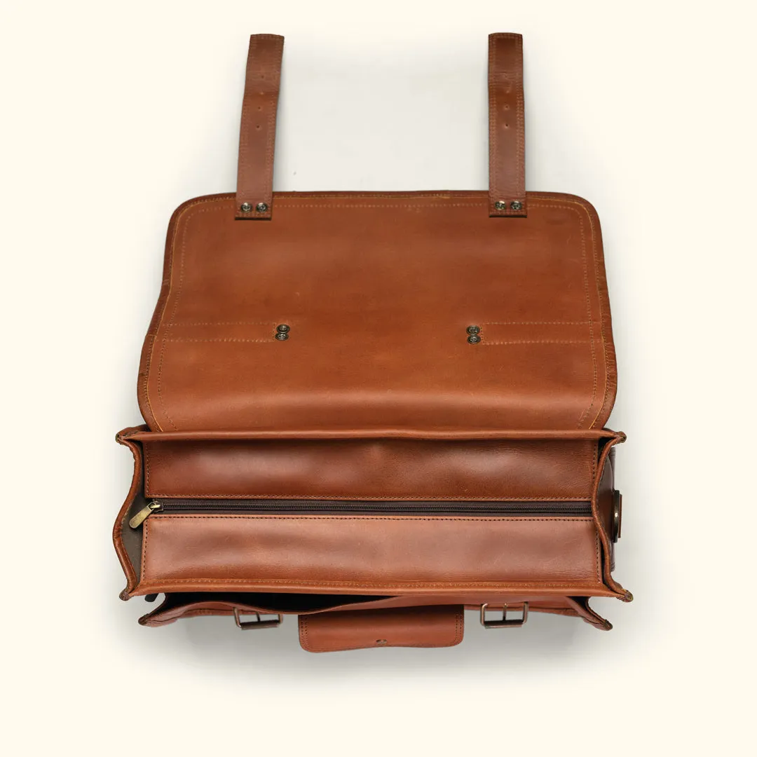 Roosevelt Buffalo Leather Briefcase Bag | Amber Brown