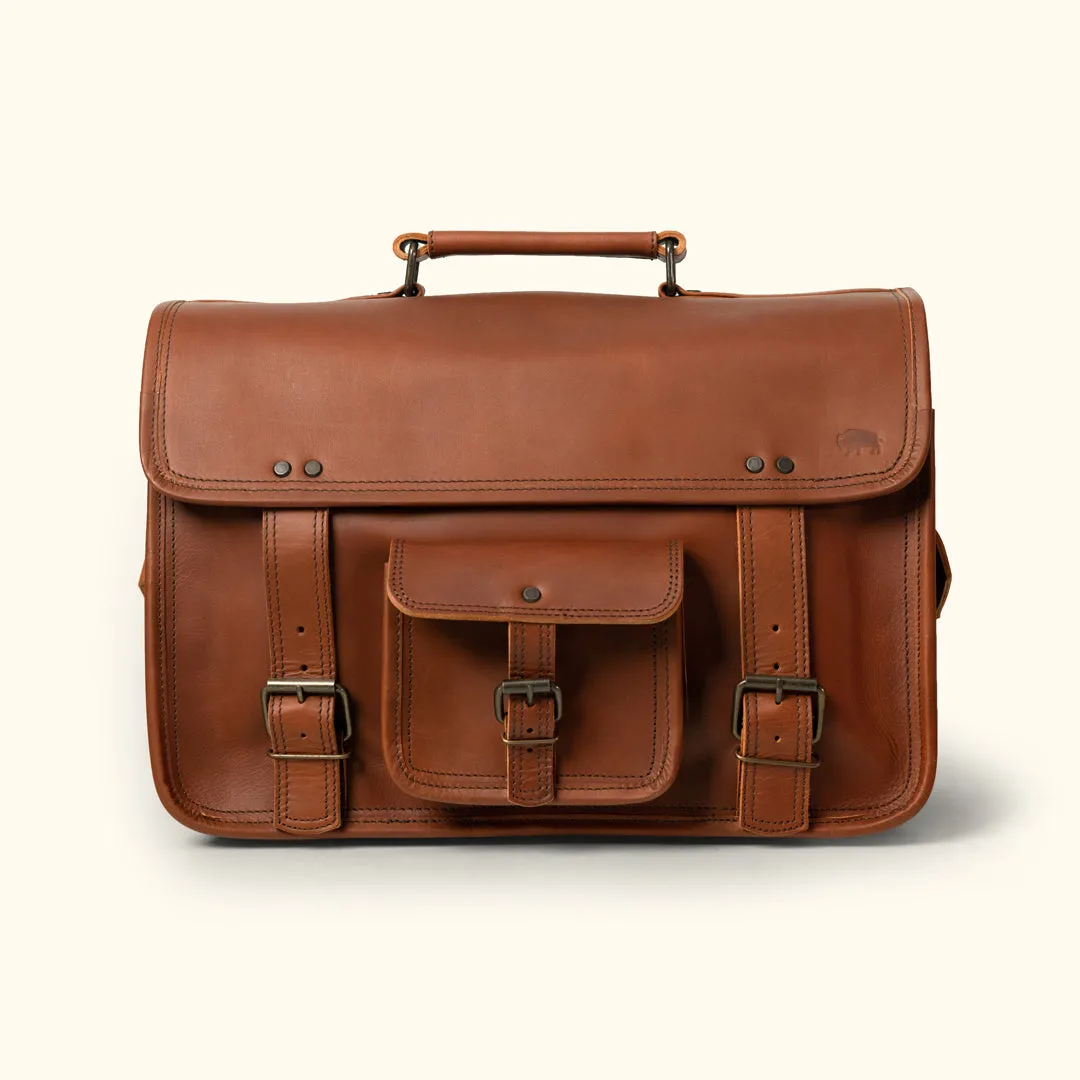 Roosevelt Buffalo Leather Briefcase Bag | Amber Brown