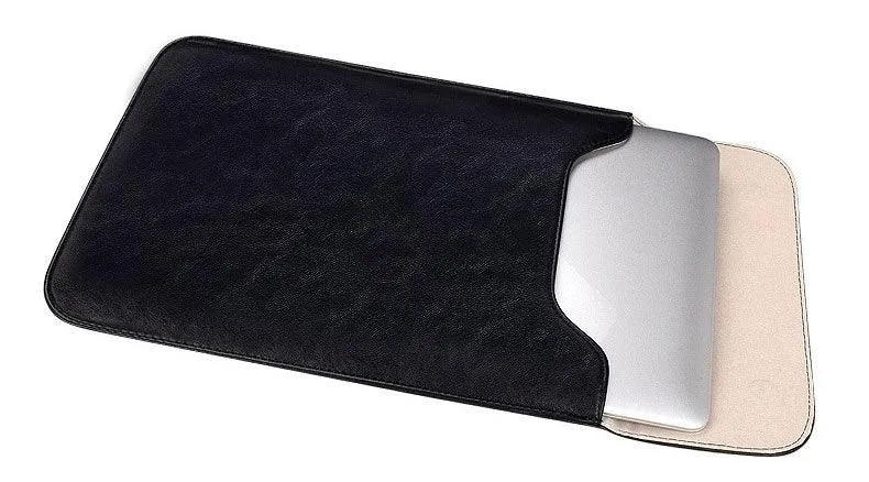 Sleek Men's Slim Leather Laptop Sleeve- Black