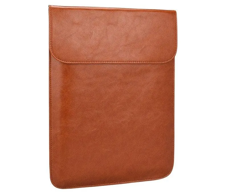 Sleek Men's Slim Leather Laptop Sleeve- Brown