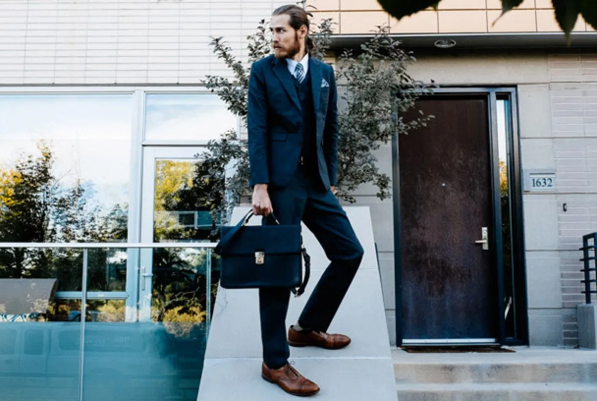 Slim Leather Briefcase - The Forza - Walnut Brown