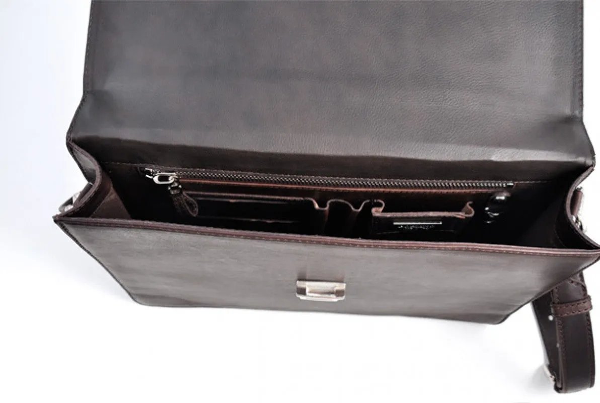 Slim Leather Briefcase - The Forza - Walnut Brown