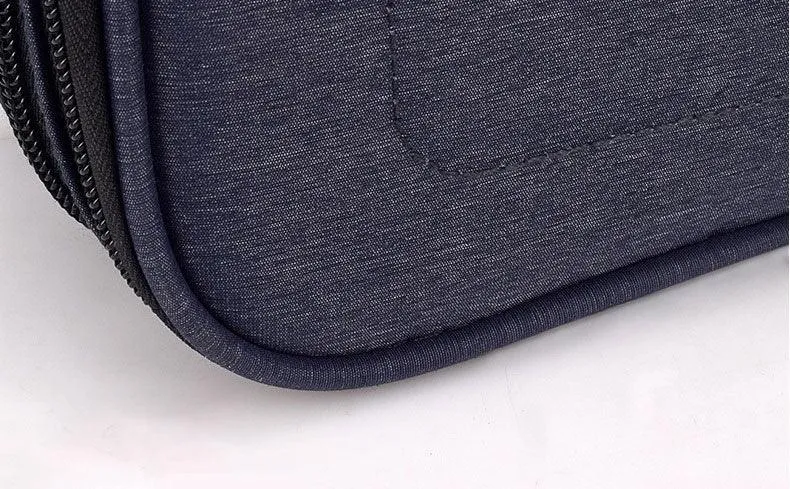 Soft Fabric Water Resistant Sleeve Double Zip Ipad Pouch Case- NavyBlue