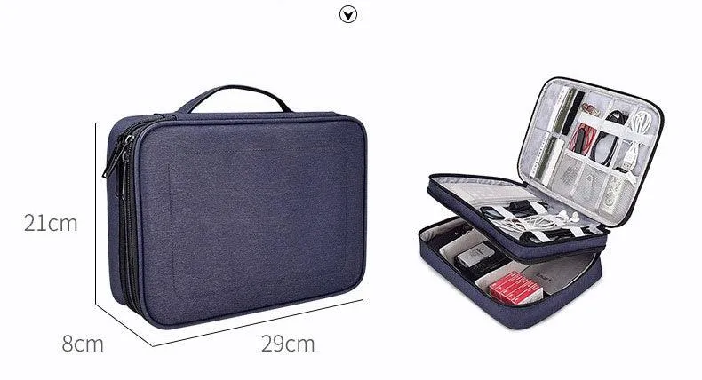 Soft Fabric Water Resistant Sleeve Double Zip Ipad Pouch Case- NavyBlue