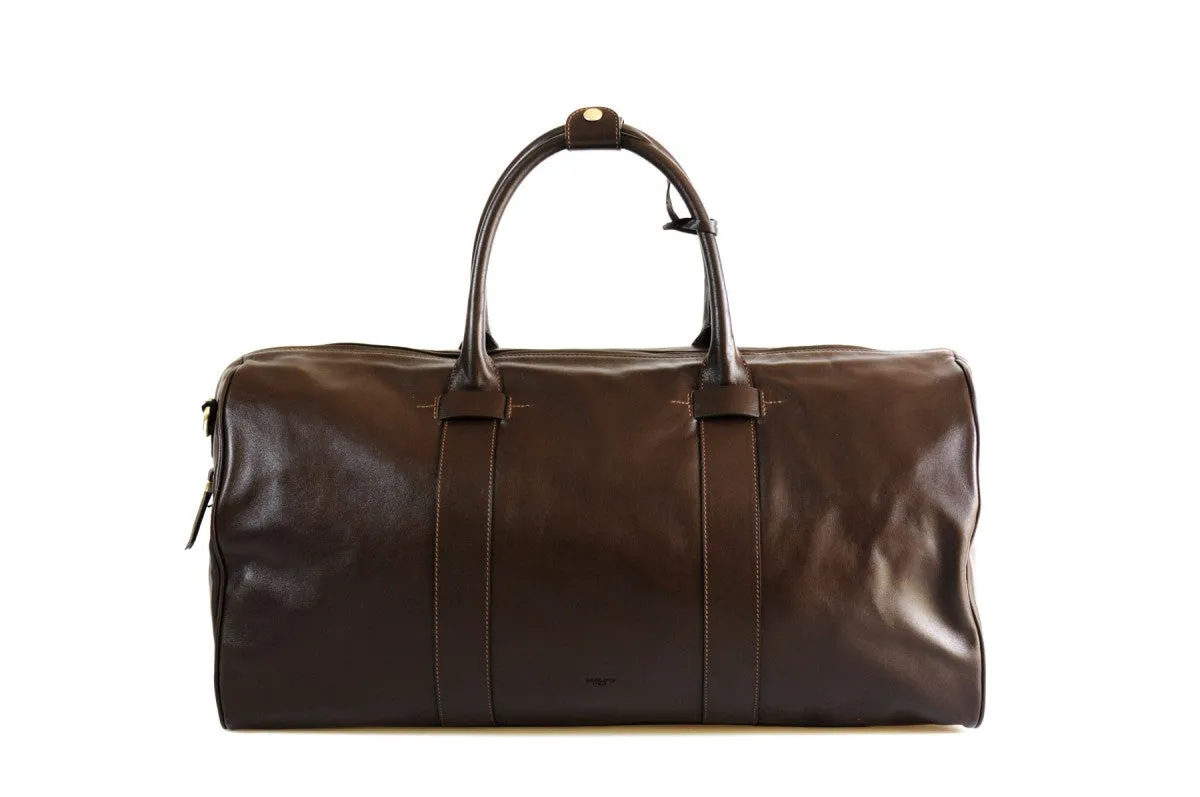 The Torino Calf Leather Overnight Contemporary Duffel - Walnut Brown