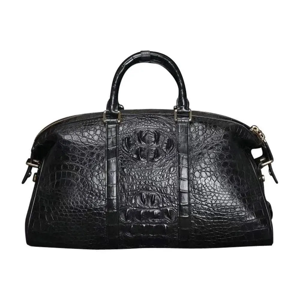 Unisex Classic Genuine Crocodile Leather Travel Duffle Outdoor Leisure Large Capacity Simple Style Bag