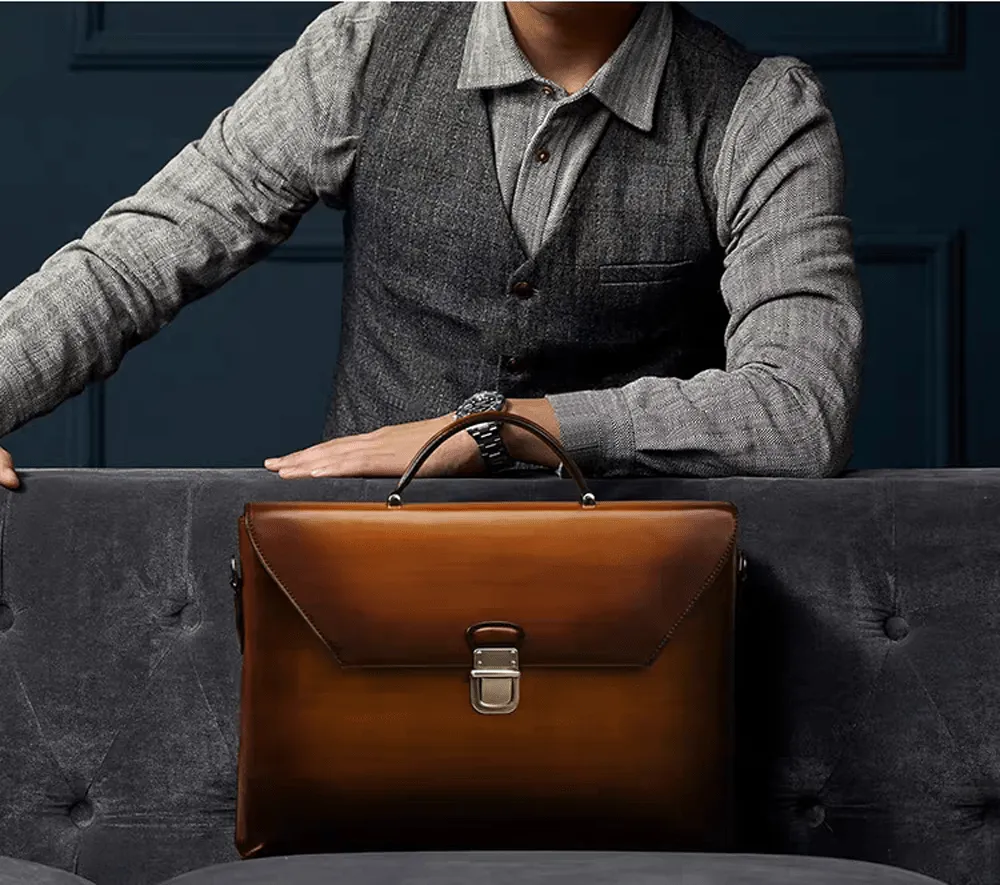 Vintage Cowhide Leather Envelop Briefcases, Business Bags  And Laptop Computer Handbags