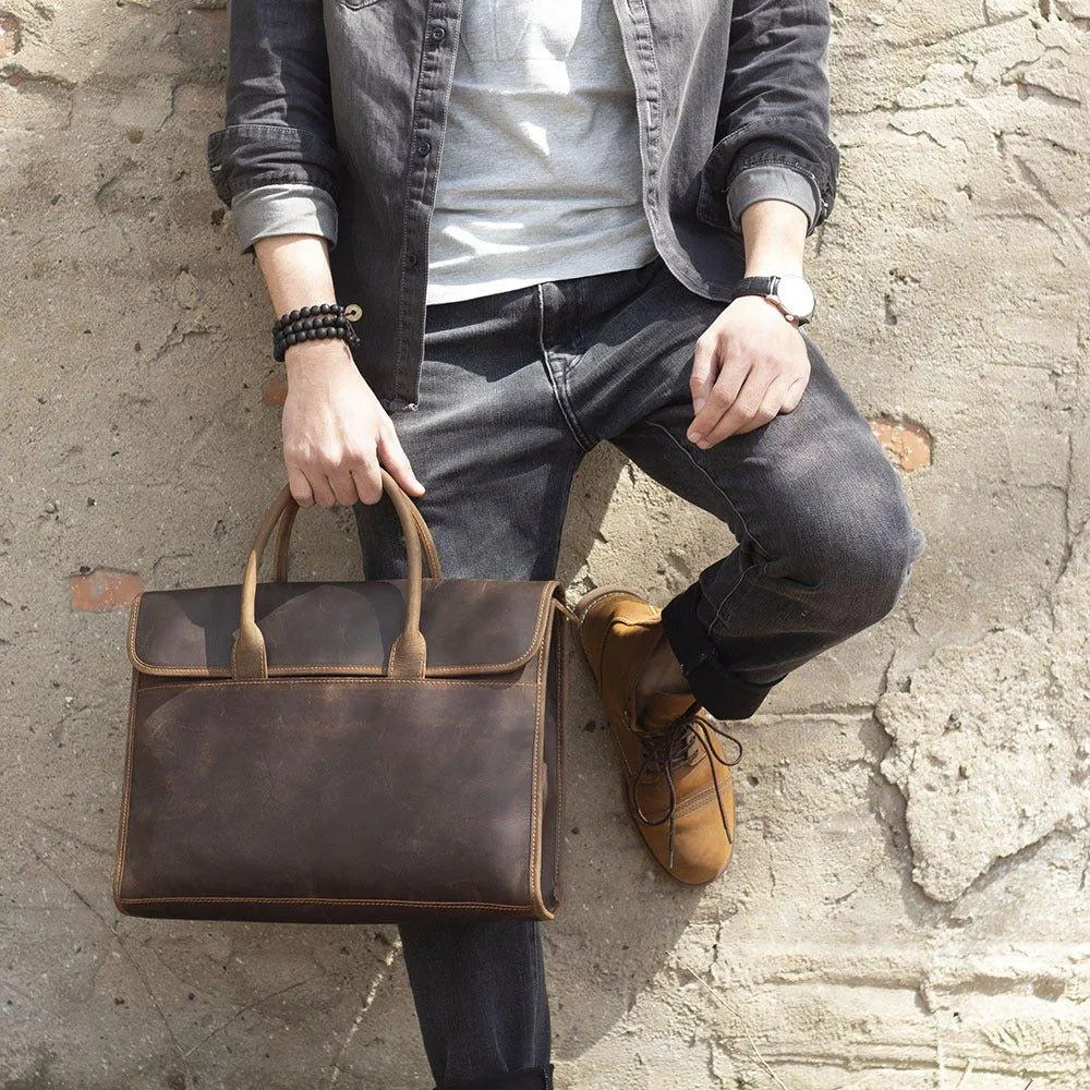 Woosir Slim Leather Laptop Bag for Men