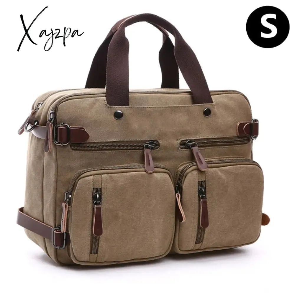 Xajzpa - Vintage Men Canvas Bag Leather Briefcase Travel Suitcase Messenger Shoulder Tote Handbag Large Casual Business Laptop Pocket