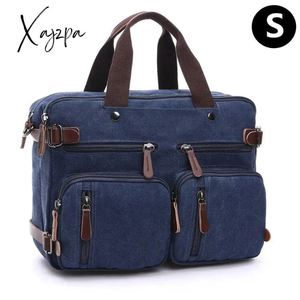 Xajzpa - Vintage Men Canvas Bag Leather Briefcase Travel Suitcase Messenger Shoulder Tote Handbag Large Casual Business Laptop Pocket