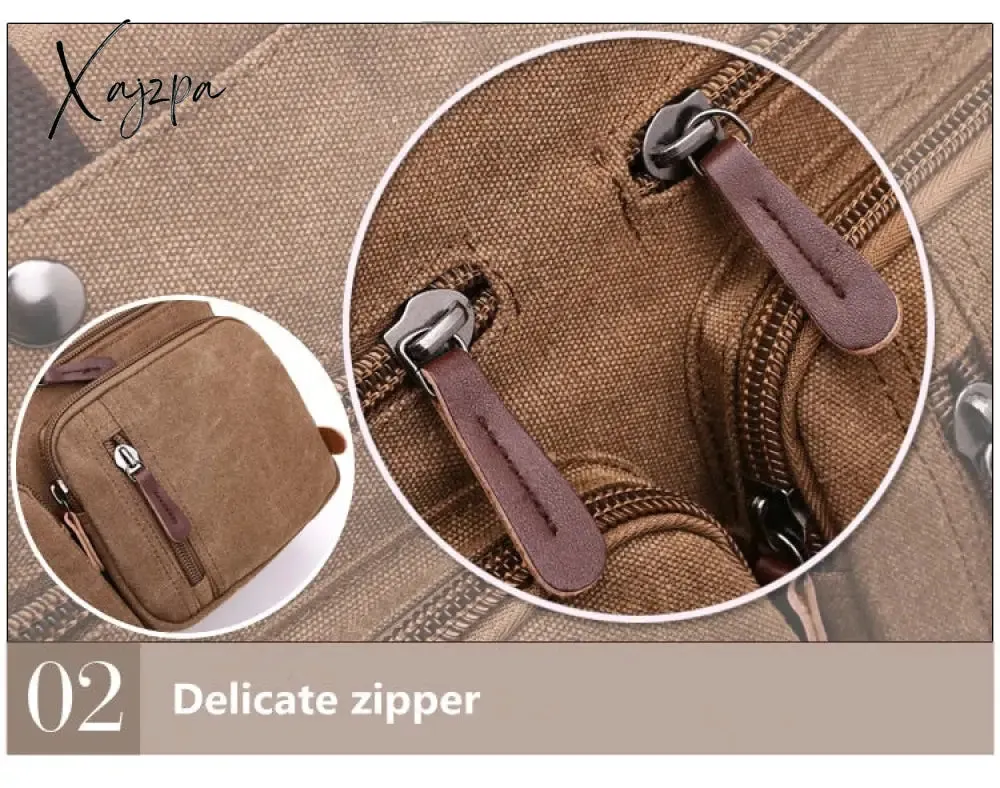 Xajzpa - Vintage Men Canvas Bag Leather Briefcase Travel Suitcase Messenger Shoulder Tote Handbag Large Casual Business Laptop Pocket